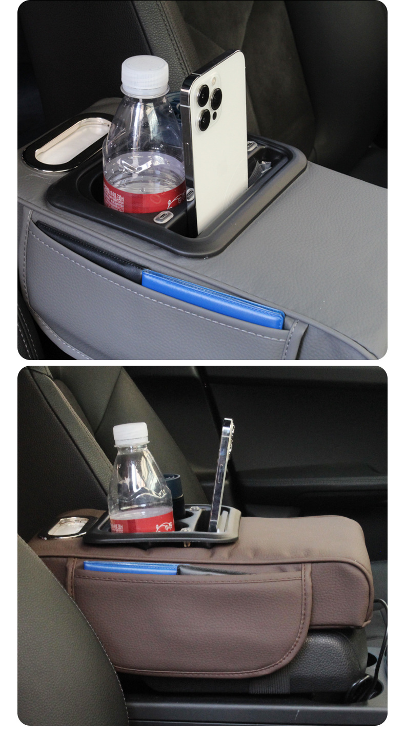 Car Armrest Box Pad with Multifunctional Storage, USB Charging, Car Cup Holder, Universal Car Armrest Box Heightening Pad