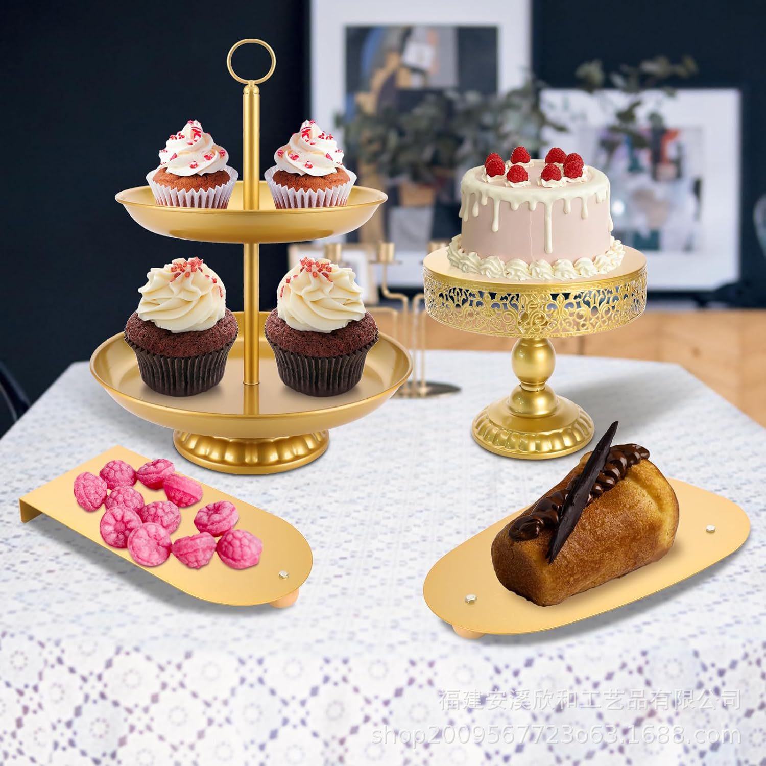 Estante de pastel europeo de hierro forjado conjunto de decoración de boda postres tienda de bocadillos estante de baile prop bandeja de pastel