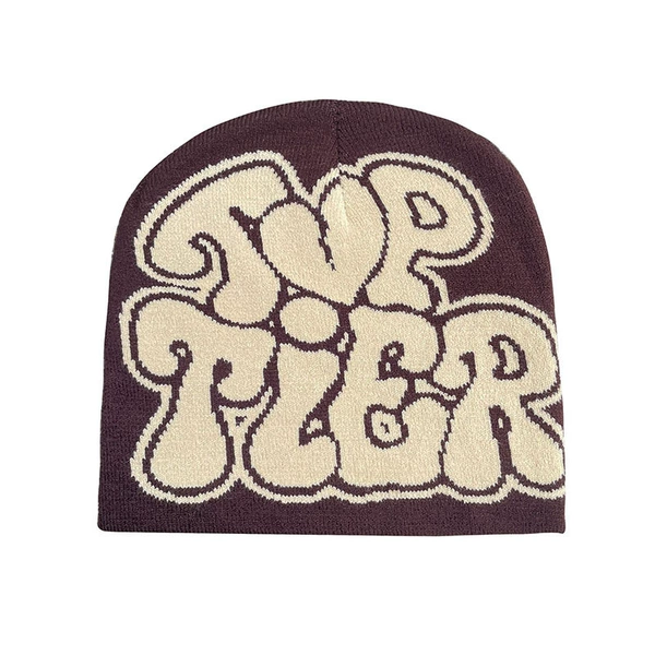Jacquard letter TOPTIER knitted hat-coffee