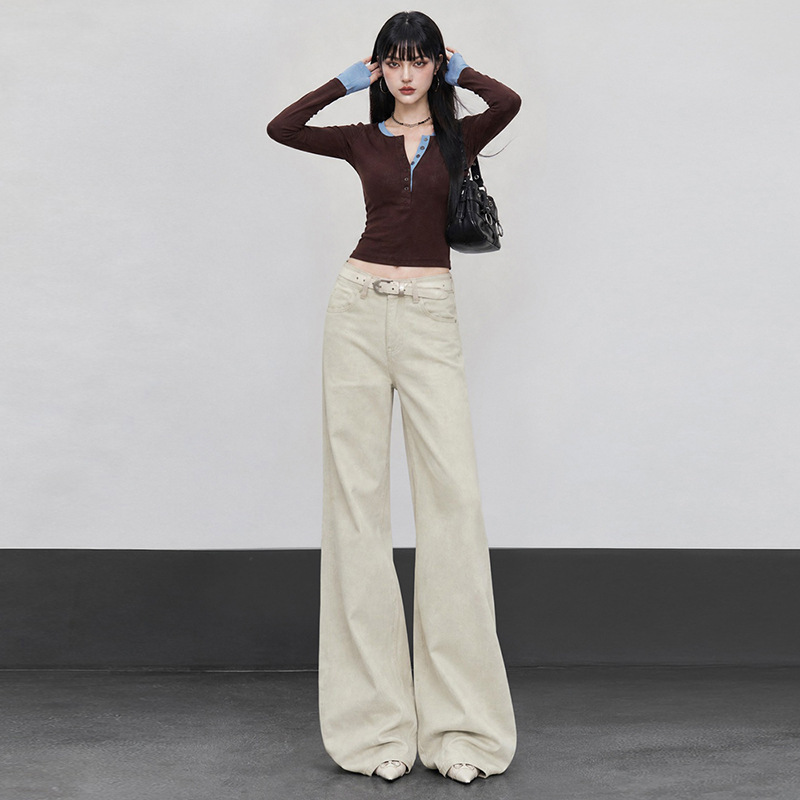 Korean-style cloud white slightly flared low-waist stretchy non-clingy slimming wide-leg flared jeans for women Korean-style cloud white slightly flared low-waist stretchy non-clingy slimming wide-leg flared jeans for women