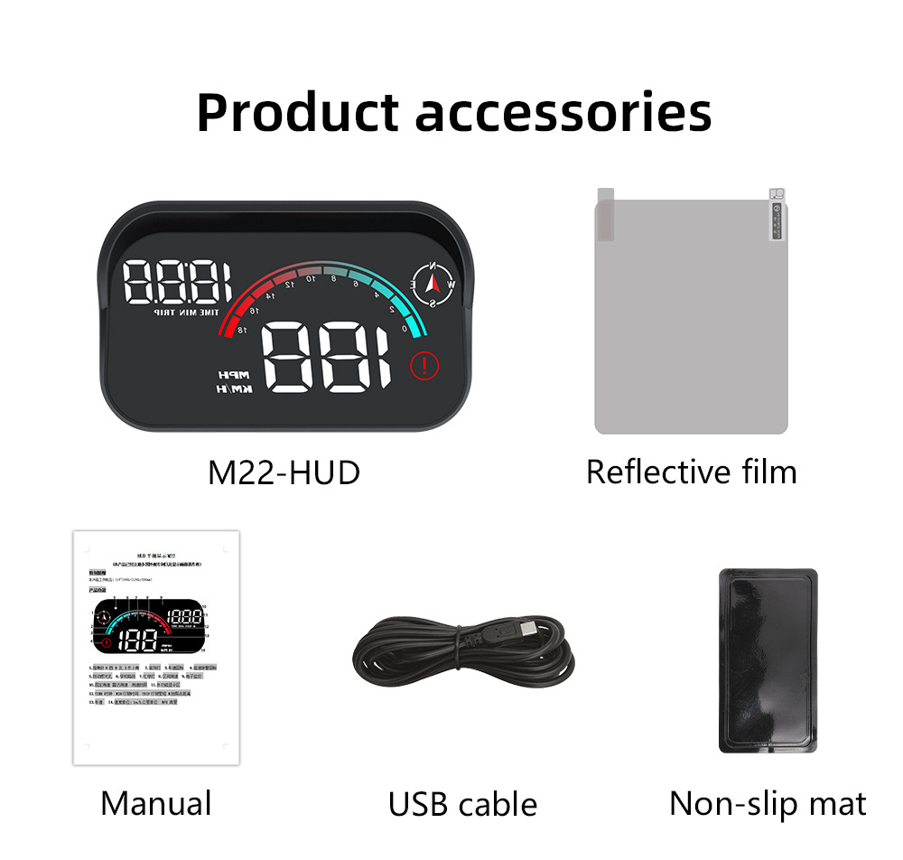 M22 Car-Mounted Hud Head-Up Display Universal for Cars, Beidou Satellite Speed Detector, Multifunctional Portable Screen