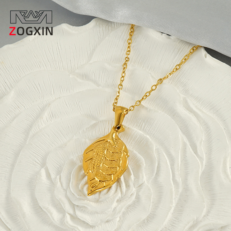 Fábrica directa de China viento una hoja de riqueza 18k oro titanio collar de acero no decolor para hombres y mujeres joyerías colgante de acero inoxidable