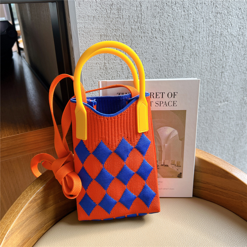 Bolsa de teléfono móvil Plaid bolsa de mensajero de las mujeres Mini pequeño bolso pequeño lindo ligero cuatro estaciones bolso de punto