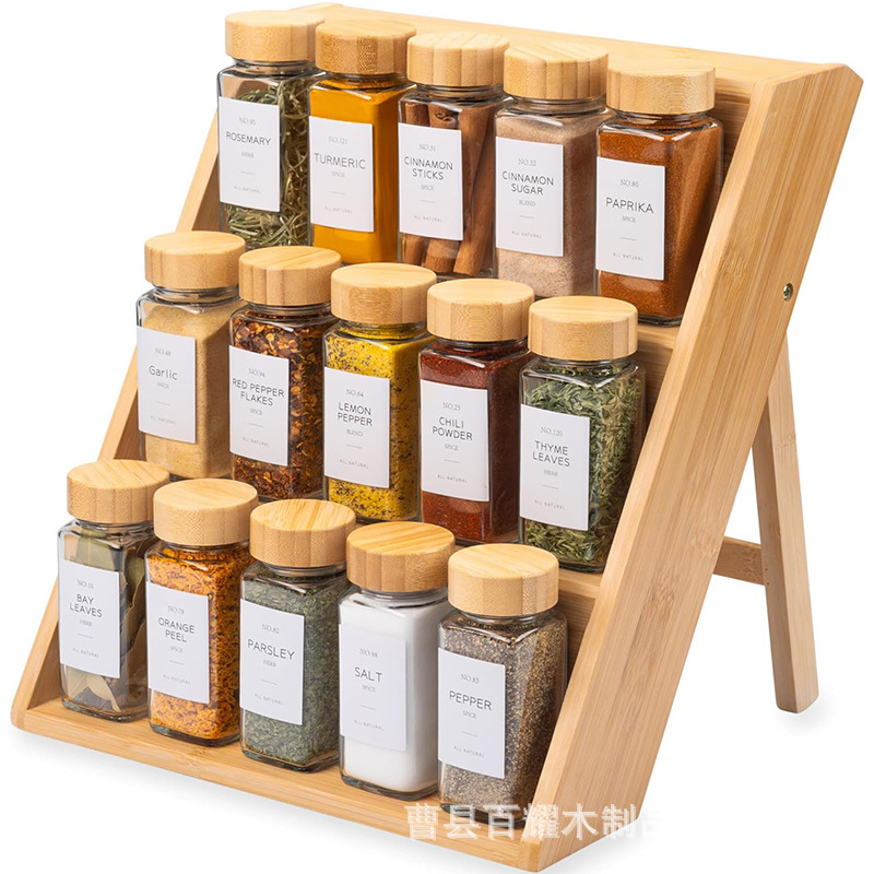 木质新品厨房香料调味料罐置物架竹制多层阶梯式调味架桌面储物架