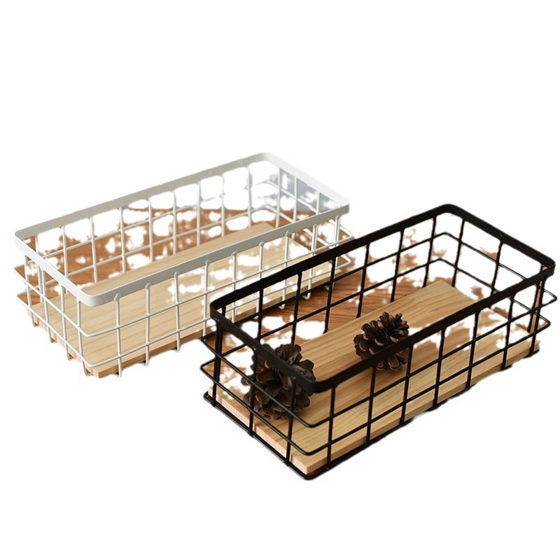 Cesta de almacenamiento de hierro, cesta de flores montada en la pared, estante para maquillaje, cesta de pared con marco de hierro, cesta de almacenamiento rectangular para escritorio