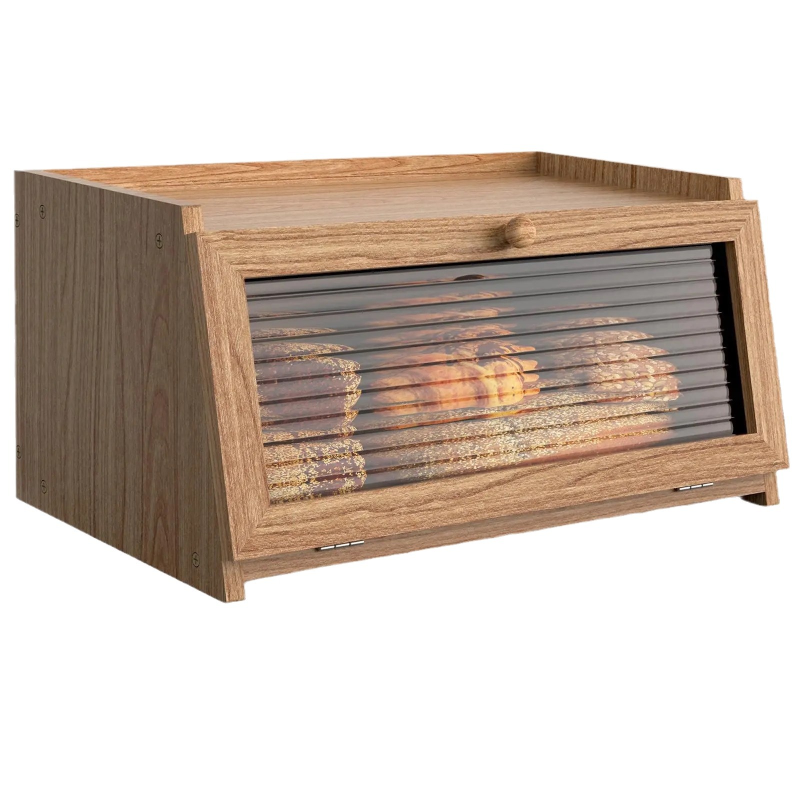 Caja de pan de madera de viento de troncos Cocina con tapa Pastel de dim sum Caja de almacenamiento de madera maciza Caja de almacenamiento de frutas para el hogar