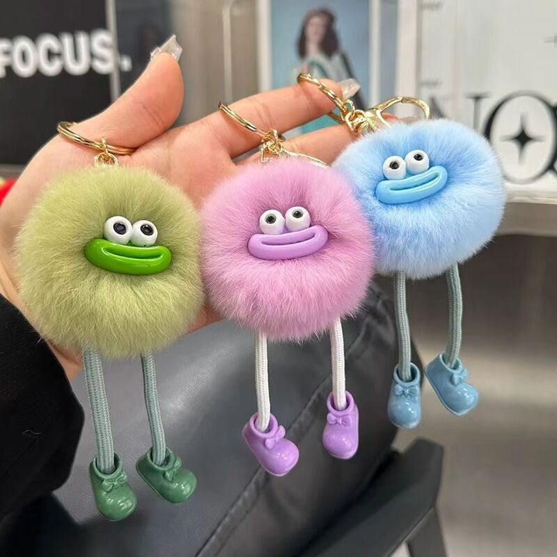 Cute imitation rex rabbit fur big mouth small coal ball car key chain pendant South Korea plush schoolbag bag pendant gift