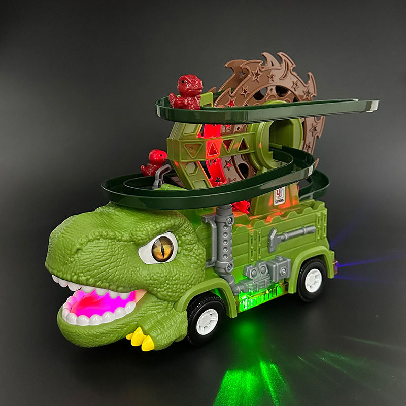 Transfronterizos vibración eléctrica universal sonido y luz música dinosaurio carro rueda gigante carro ferroviario subir escaleras juguetes infantiles puzzle