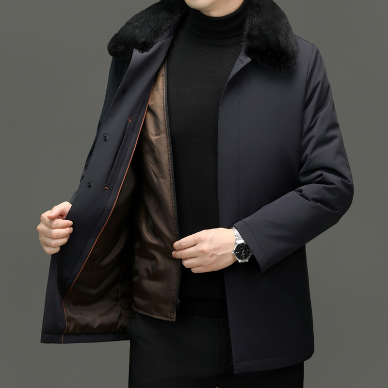 New National Standard Men's down Jacket, Thickened with 90% White Duck Down, 2025 Winter Rabbit Fur Collar, Middle-Aged Dad's Windproof Coat