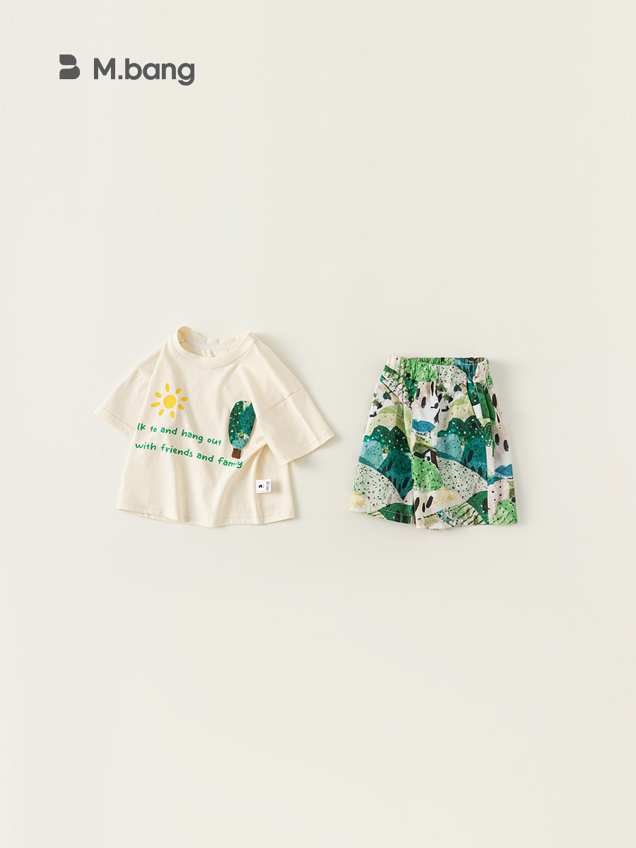 Ropa infantil Youbao, camiseta informal para niños, pantalones cortos de playa, estilo vacaciones de verano, traje infantil de dos piezas, moderno XT84045