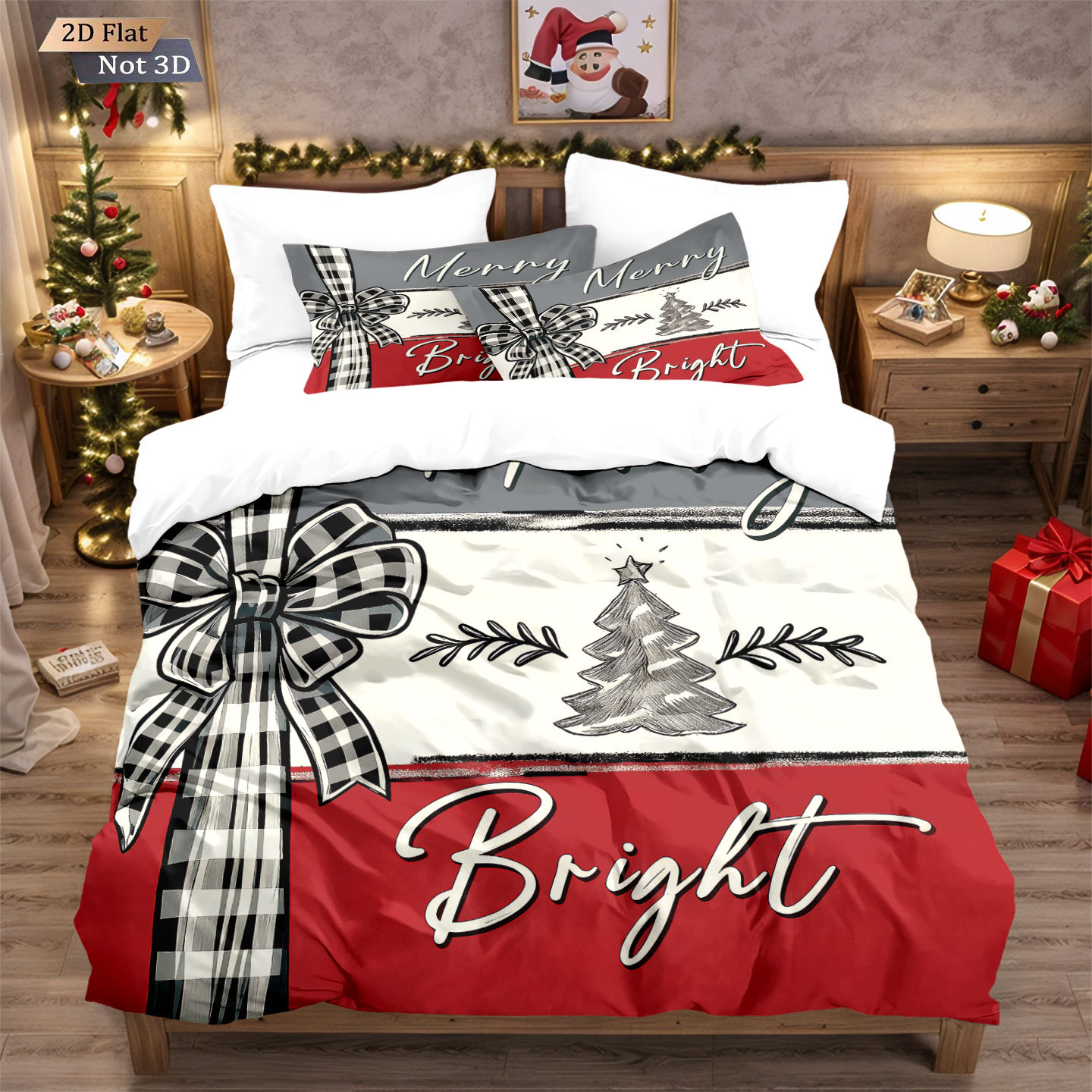 TEMU被套定制圣诞节床上用品三件套圣诞树枕套被套外贸家纺Y2代发