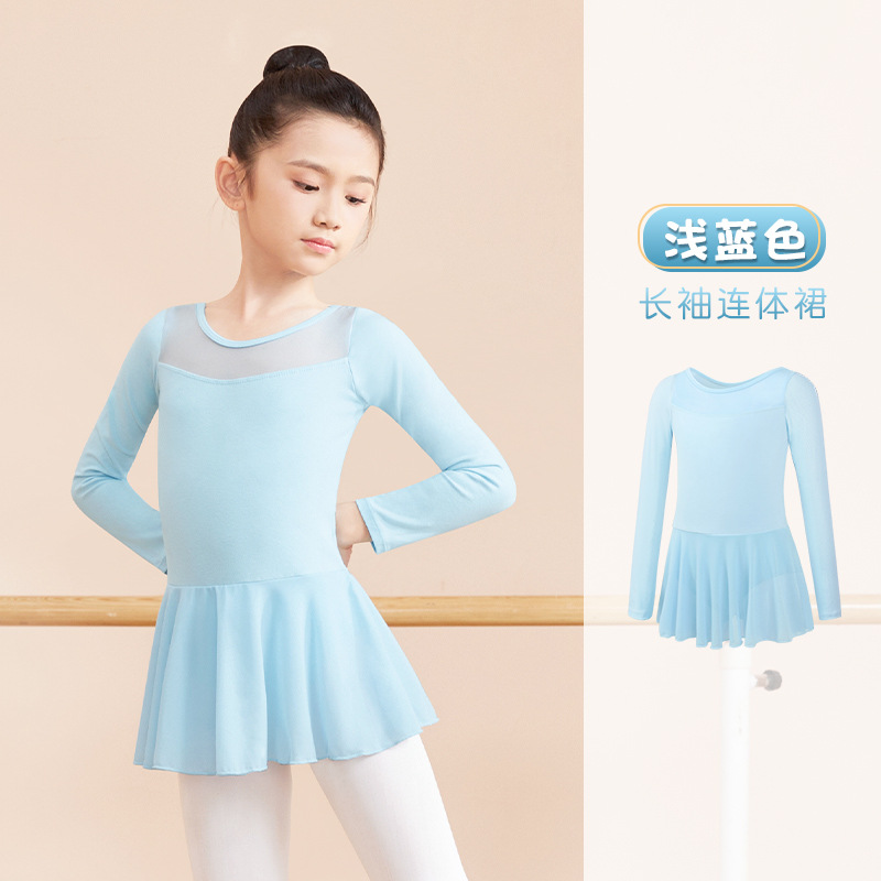 Ropa de baile para niños, ejercicios corporales de manga larga, exámenes de otoño, costura de malla de manga larga, falda de ballet, ropa de actuación