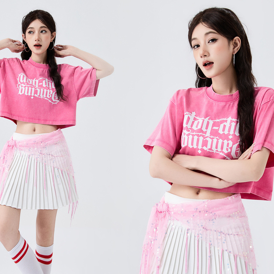 American-style two-piece summer new set, loose-fitting printed letter short top, pure and alluring style