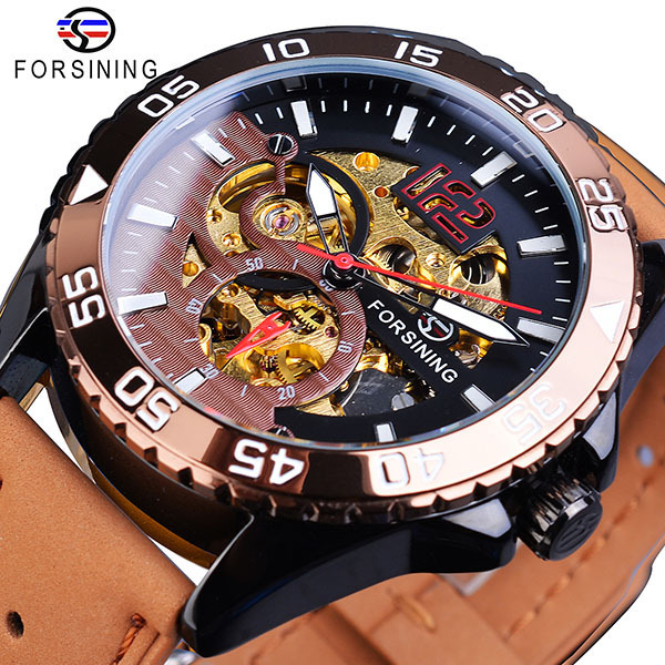 Forsining style hollowed out men's automatic mechanical watch casual sports belt watch mechanical_voghion.com