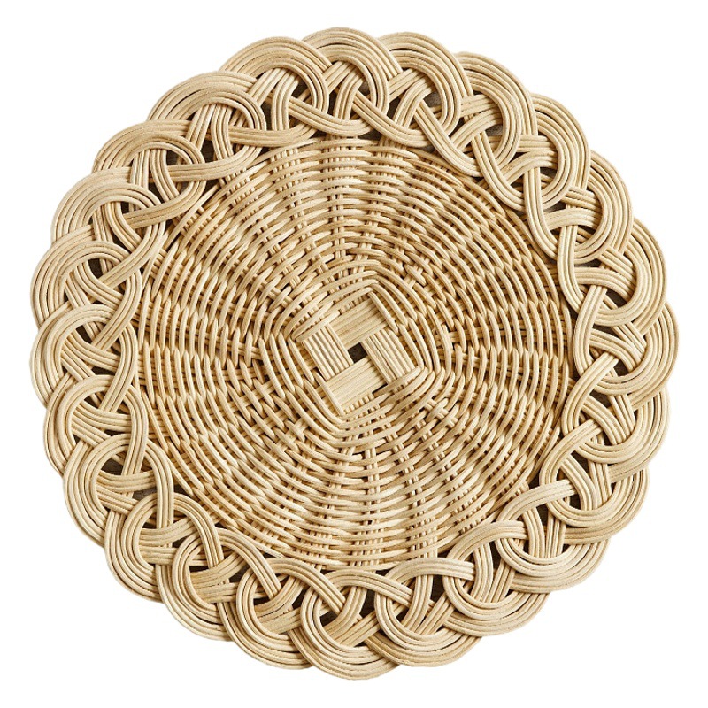 Ratán estera de partición de estilo europeo estera de comedor estera de comida occidental antideslizante estera de tazón de montaña estera tejida de mesa redonda tejida a mano