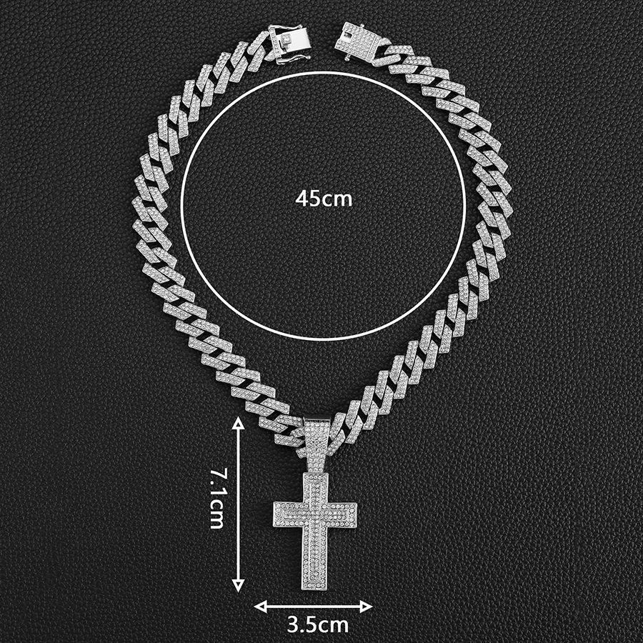 Rhinestones Inlay Material IG Style Religion Cross Alloy Inlay Rhinestones Unisex Pendant Necklace Necklace Pendant Men Pendant Necklaces