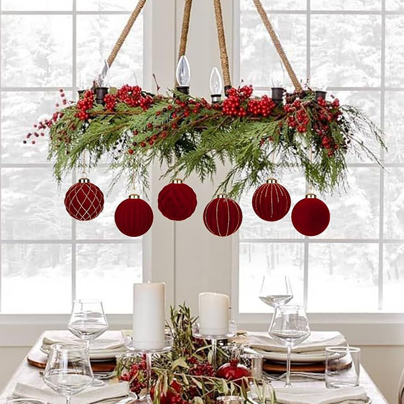 Ventas transfronterizas de floquete de Navidad bolas de Navidad decoraciones de Navidad colgantes de árboles de Navidad decoraciones de diseño fabricantes de cabello recto