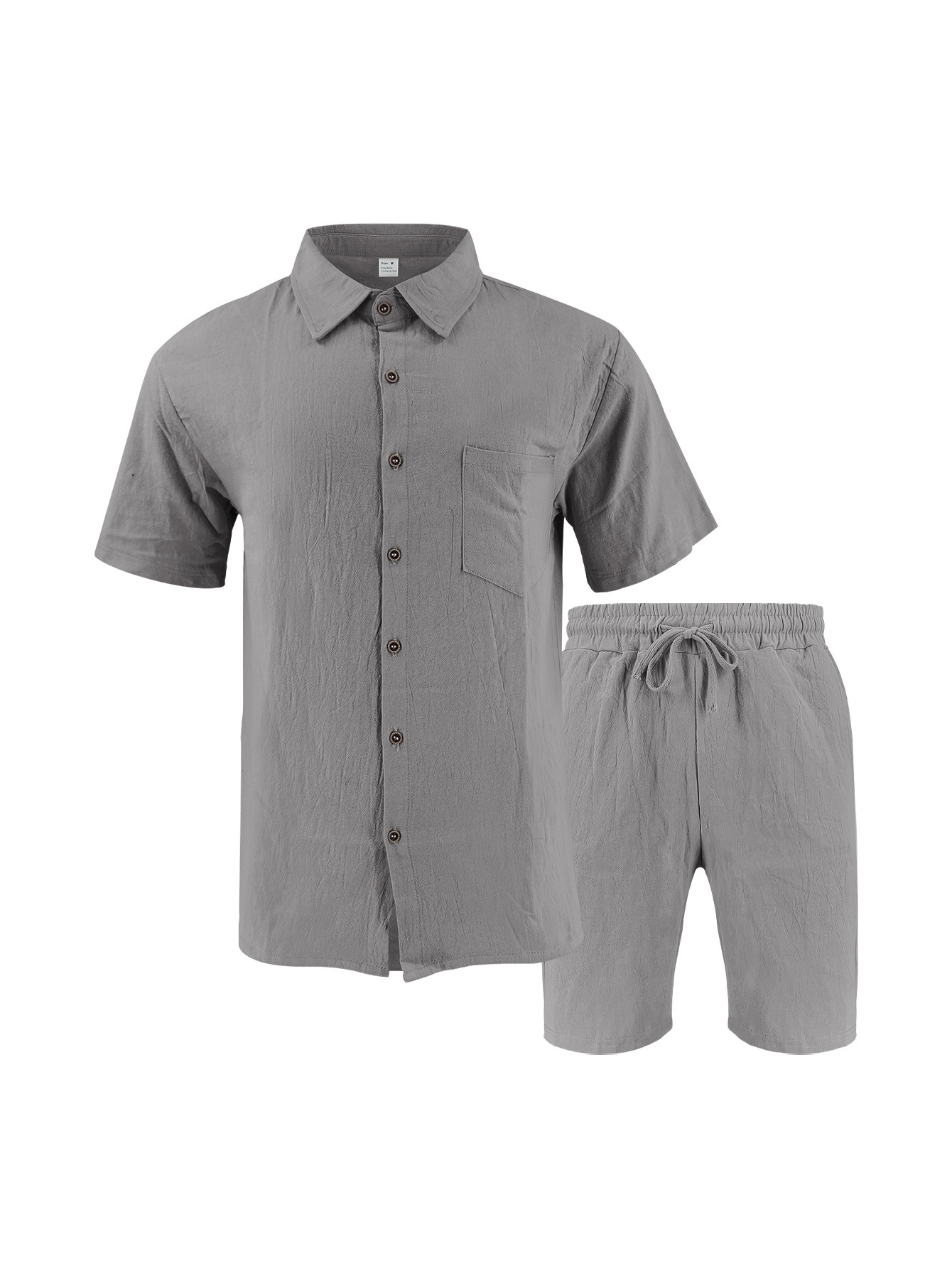 Herren Leinenhemd Mit Shorts Set Sommer Freizeit Strandoutfit_voghion.com
