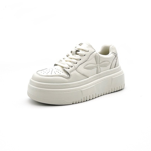 Luji genuine leather white shoes for women  spring new internet celebrity casual versatile thick-soled cross-flower breadboard shoes