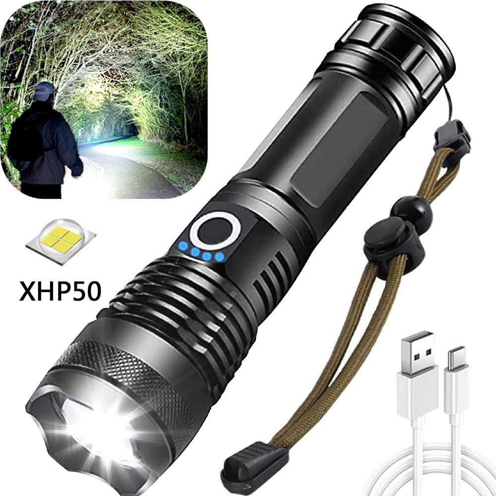 Lampes de Poche LED Rechargeables USB, Lot de 2 Petite Lampe Torche 1200 Lumens, Super