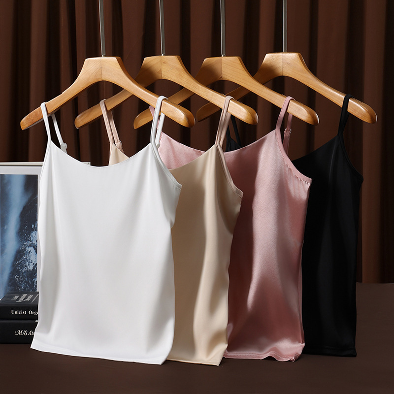 Satin Splicing Modal Camisole Women's 2025 New Suit with Summer Slim Fit Acetate Bottoming Shirt Pink Satin Splicing Modal Camisole Women's 2025 New Suit with Summer Slim Fit Acetate Bottoming Shirt Pink