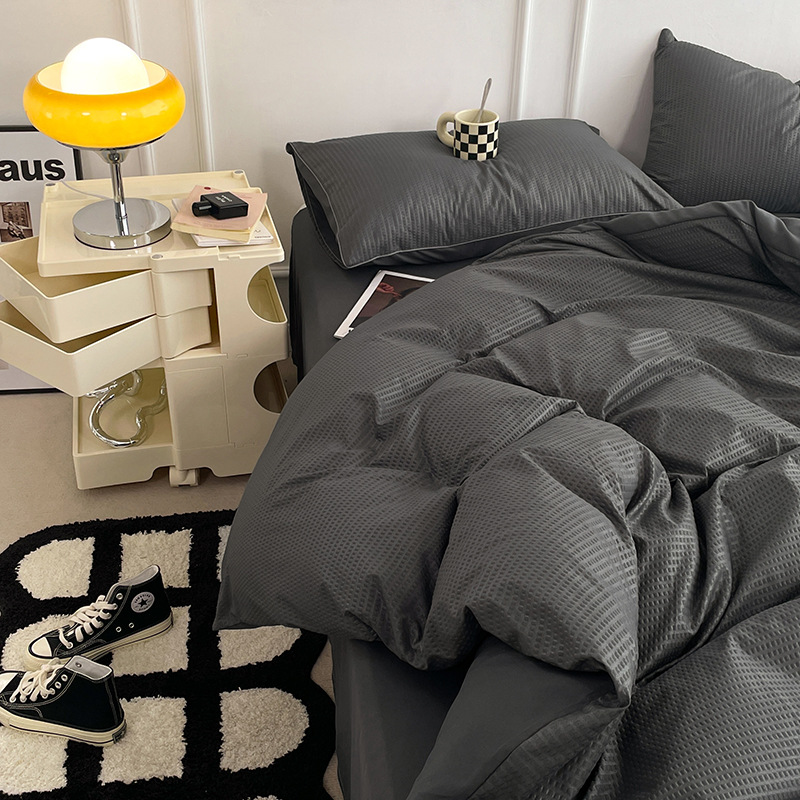 Parure de lit waffle, housse de couette et drap en coton doux_voghion.com