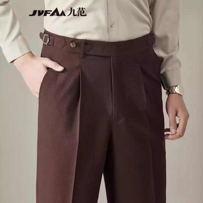 Jiufan Spring and Summer Seersucker Breathable Men's Pants Thin Straight Loose Pants Italian-style Naples JL1038