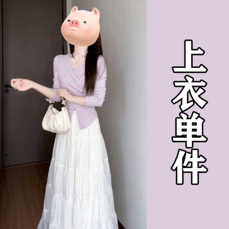 法式紫色长袖连衣裙子女早秋季2025新款小个子巨好看气质长裙套装|undefined