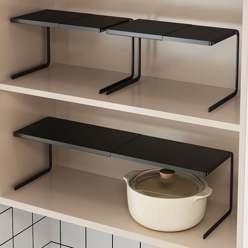 廚房柜子收納分層架櫥櫃隔斷櫃內置物架鍋架調料台面下水槽可伸縮