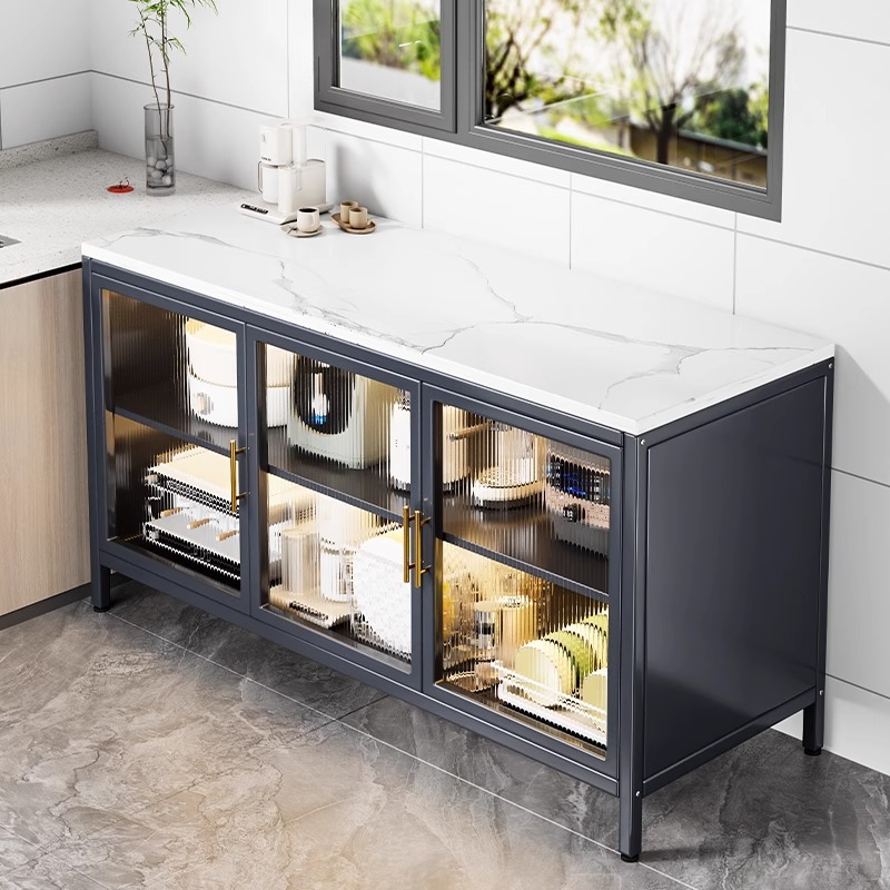 Household Slate Countertop Sideboard Kitchen Cabinet Multi-Layer Thickened Carbon Steel Storage Rack Removable Double-Door Cupboard
