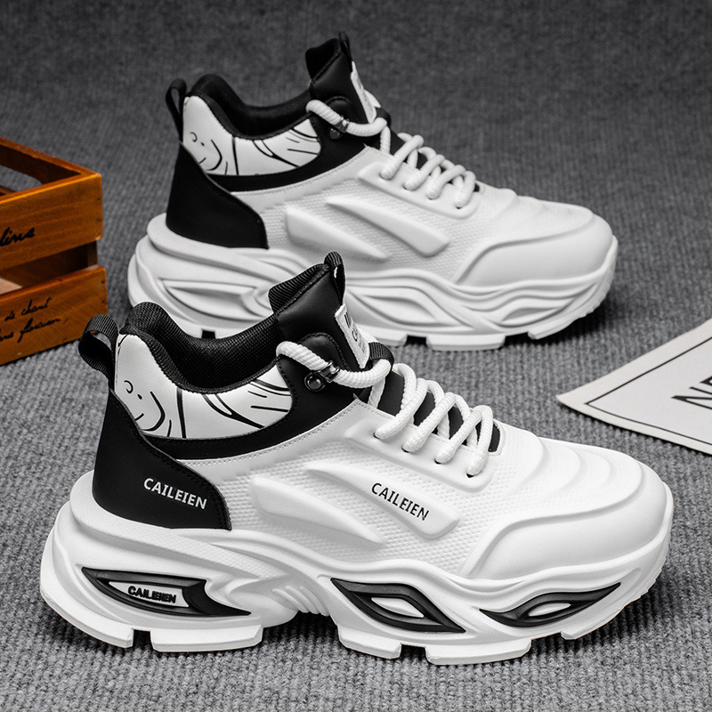 High-Top Men's Shoes 2025 New Autumn Youth Sports Shoes Casual Running Basketball Height-Increasing White Dad Trendy Shoes