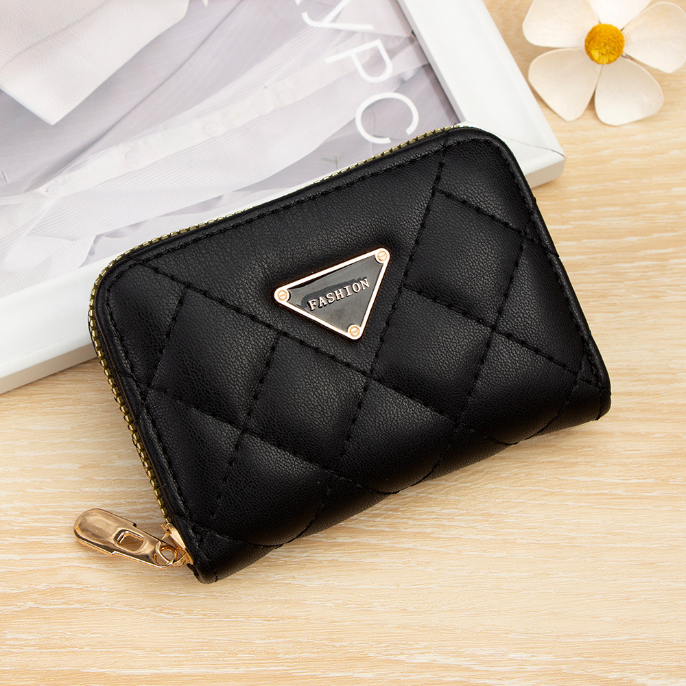 European and American Fashion New Simple Quilted Solid Color Small Chanel-Style Embroidery Thread Card Holder Multi-Card Slot Wallet Purse Women's Accordion Bag