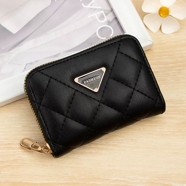 European and American Fashion New Simple Quilted Solid Color Small Chanel-Style Embroidery Thread Card Holder Multi-Card Slot Wallet Purse Women's Accordion Bag