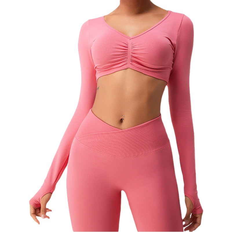 Primavera transfronteriza nueva ropa de yoga de manga larga ajustada para mujer corriendo camiseta deportiva ropa de fitness desnuda tops de yoga