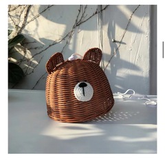Ins-style Korean children's room rattan bear head pendant light, homestay rattan shade tent lighting photography prop