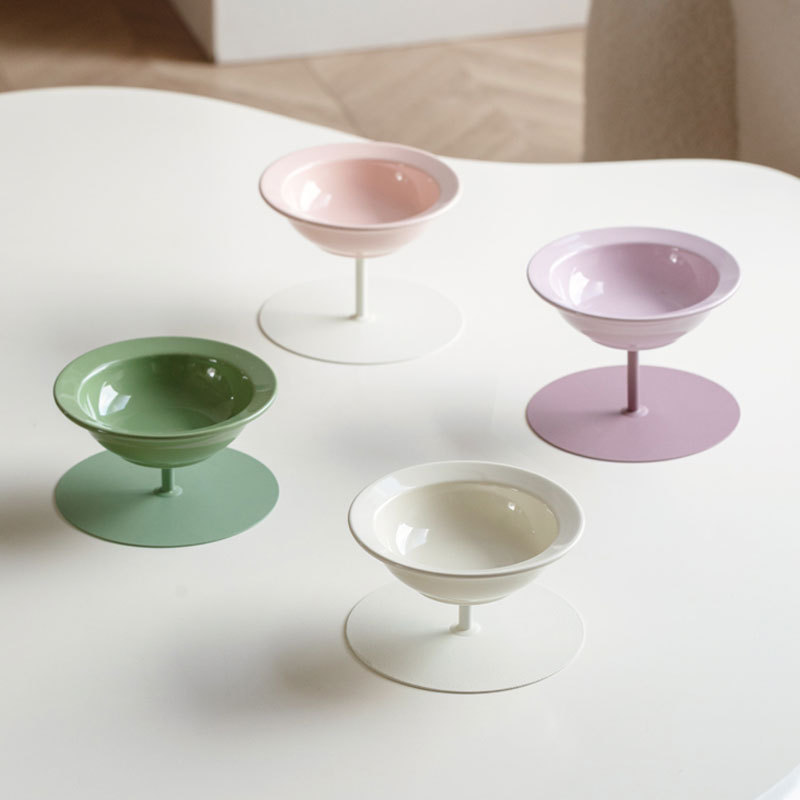 Cerámica alta pie de gran calibre de alto valor facial mascota gato plato volador cuello protector columna cervical anti derrumbe granos beber tazón de agua tazón