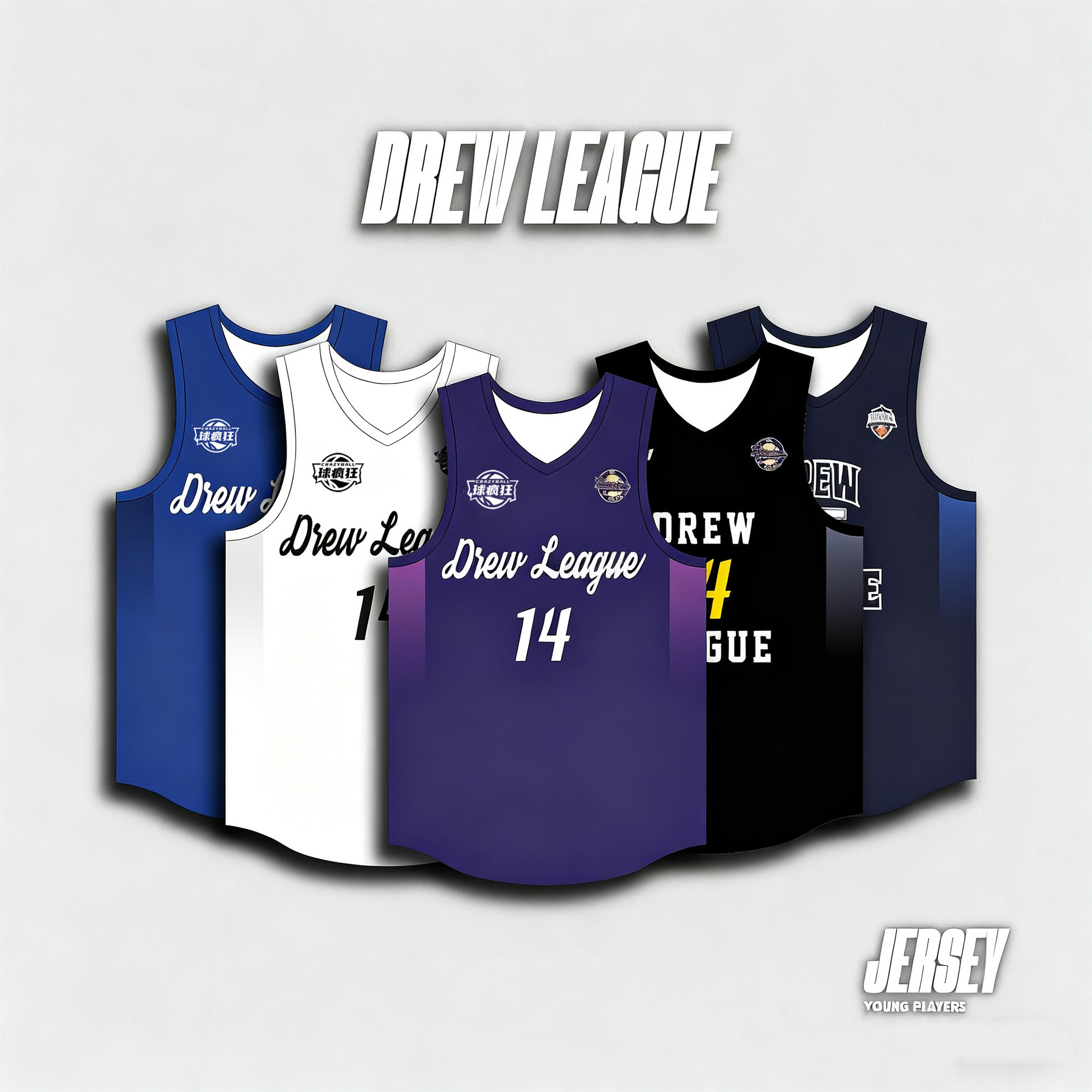 American Basketball Uniforms Printed Men's Trendy Suits Game Team Uniforms Blue Jerseys Sports Vests Printed Drew League