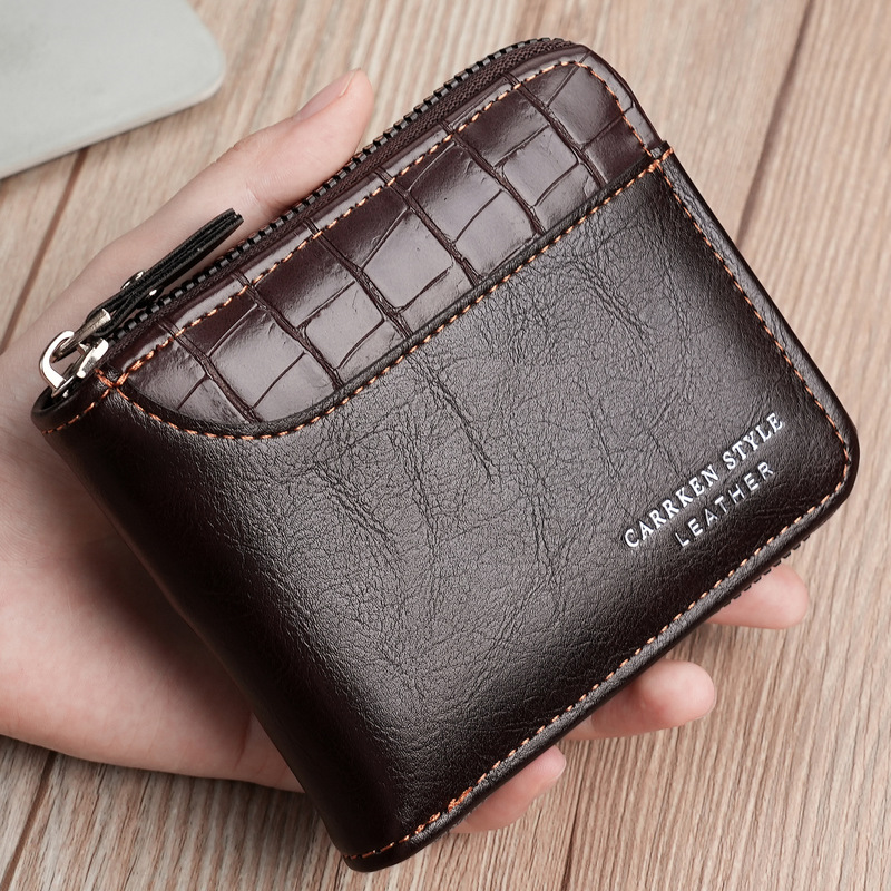 European and American Men's Short Wallet Stitching Stone Pattern Large Capacity Three-fold Zipper Coin Purse Trendy Multi-card Wallet European and American Men's Short Wallet Stitching Stone Pattern Large Capacity Three-fold Zipper Coin Purse Trendy Multi-card Wallet