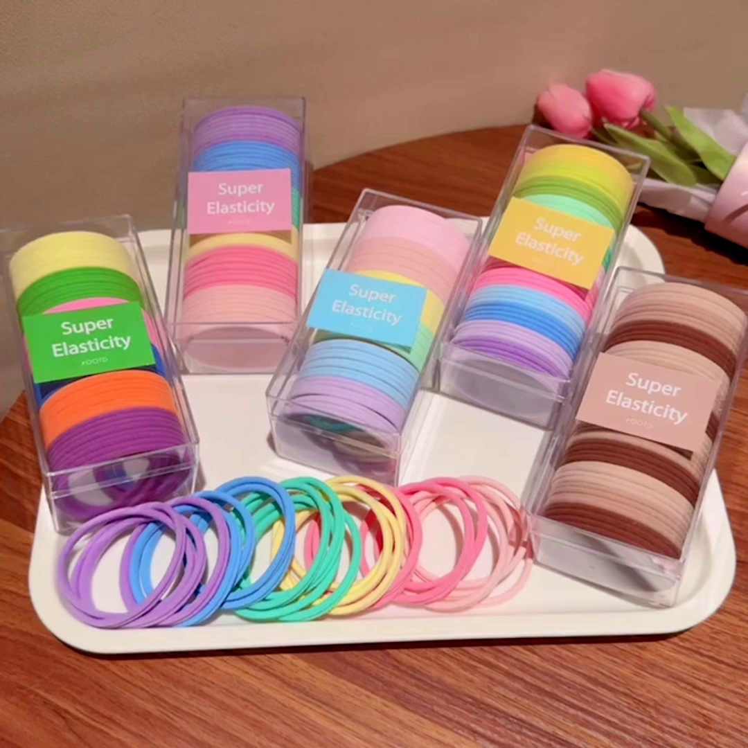 Alta banda de goma elástica banda de pelo cuerda de pelo no duele lazo de pelo alta Cola de Caballo lazo de pelo duradero en caja cuerda de pelo de color coreano