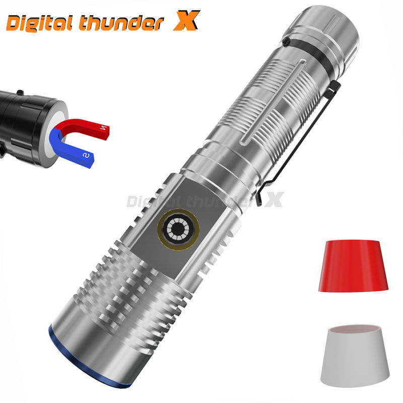 Nueva linterna láser blanco USB recargable telescópica zoom linterna cola con fuerte magnético con pantalla de gancho