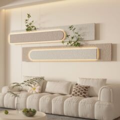 Creamy Wind Living Room Decorative Painting, 3D Sandstone Painting, High-End Green Plant LED Light Painting, Sofa Background Wall Hanging