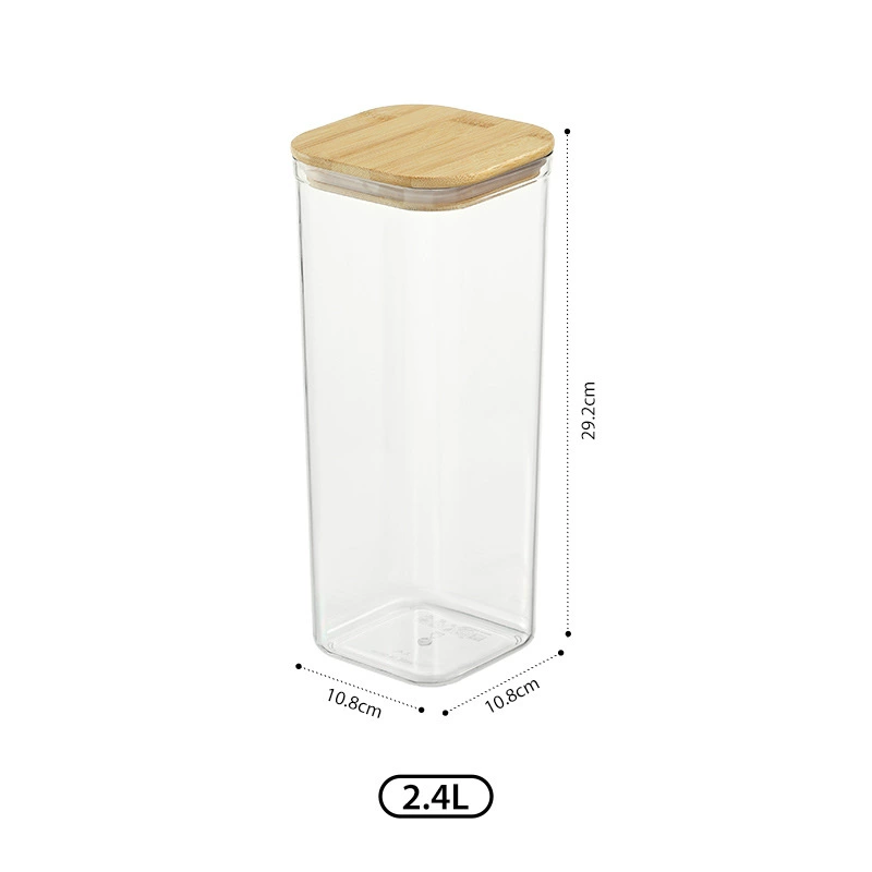 Airtight Square Storage Container with Bamboo Lid, Transparent Plastic, Multiple Capacities