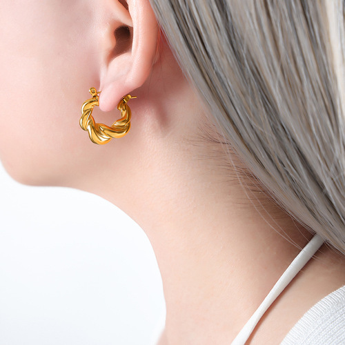 European and American Cross-border Exclusive Titanium Steel Non-Fading Luxury French Knot U-Shaped Earrings for Women