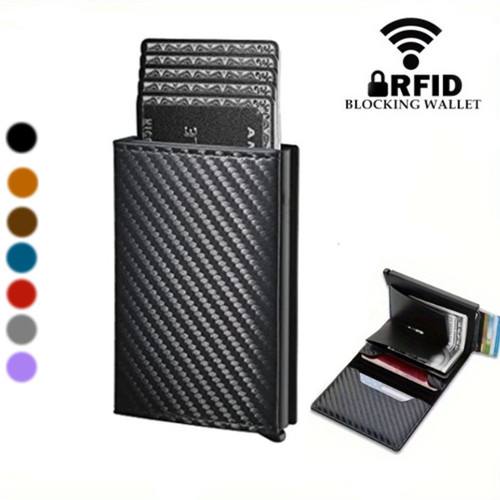 Carbon Fiber RFID Anti-Theft Automatic Flip Card Holder Ultra-Thin Credit Card Metal Card Case for Men Multi-Card Wallet
