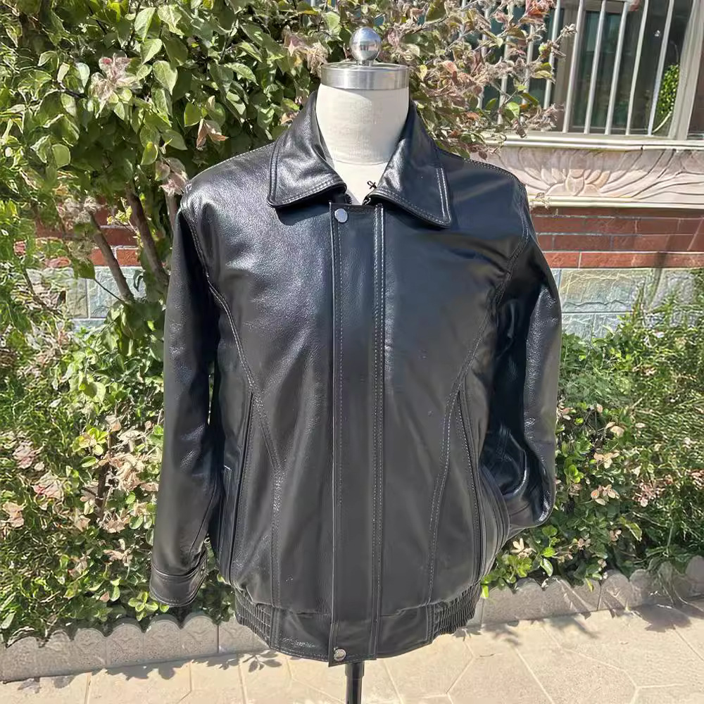 真皮翻领皮衣男式高档头层牛皮机车服男摩托车皮夹克加厚加棉秋冬