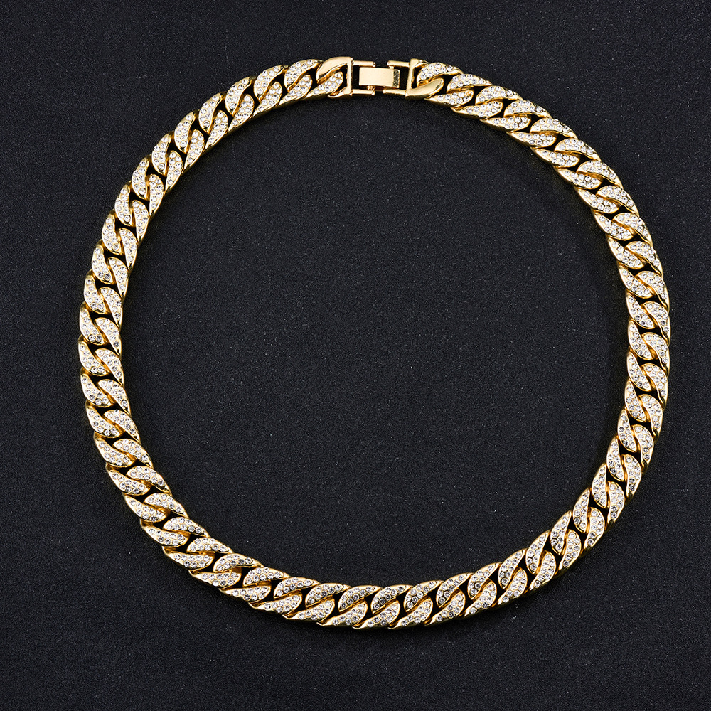 Géométrique Ornement Collier Européen Et Américain De Mode Et Tendance Hip Hop Hiphop Collier 14mm Super Épais En Alliage De Zinc Strass Collier display picture 4