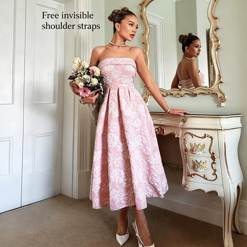 Women's Fashionable Casual Elegant Daily Party Date Woven Jacquard Strapless Dress French Style Dress Gown Women's Fashionable Casual Elegant Daily Party Date Woven Jacquard Strapless Dress French Style Dress Gown