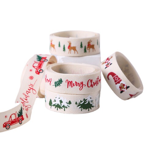 New Christmas plain cotton belt elk ribbon holiday packaging diy handmade bow bouquet cake baking belt