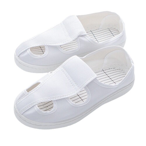 Summer breathable anti-static four-hole shoe with PVC sole, white canvas anti-static safety shoe, thick PU four-eye dust-free shoe