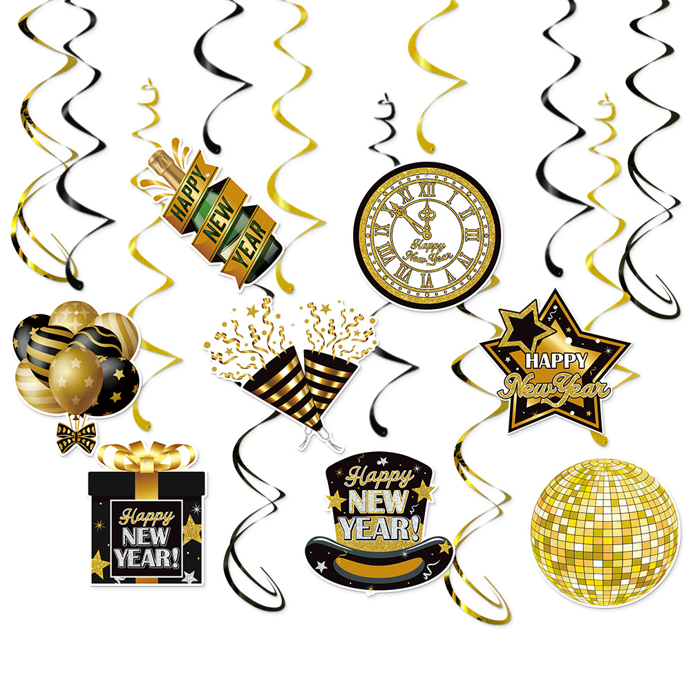 Amazon nuevo Año Nuevo decoración del partido adornos en espiral Día de Año Nuevo fiesta atmósfera diseño espiral etiqueta